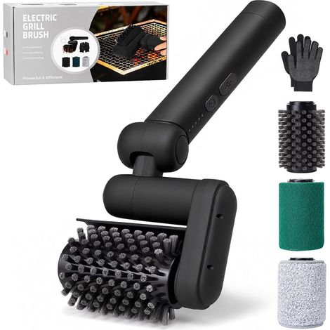 Brosse Electrique Barbecue, Nettoyeur Grille Barbecue avec Indicateur de Batterie à 5 Niveaux, Tête Réglable à 0/30/60 Degrés et Vitesse 450 TR/Min, Fils pour Grille en Fonte, INOX, Émaillé (1/5)
