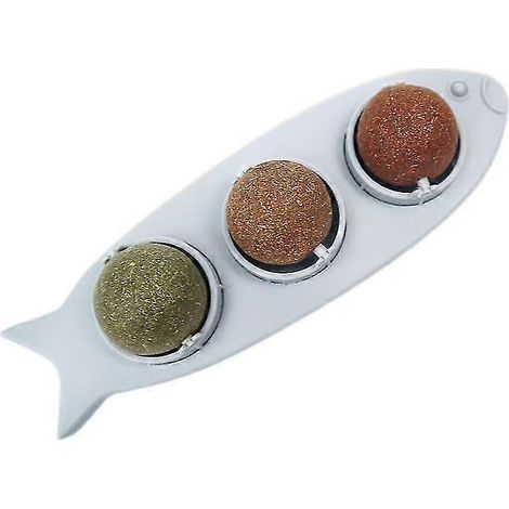 Balle à l'herbe à chat, jouet rotatif, balle murale comestible à l'herbe à chat, friandises à lécher pour chatons, balle à l'herbe à chat, jouets à mâcher pour chats (gris) A923-258 (1/5)