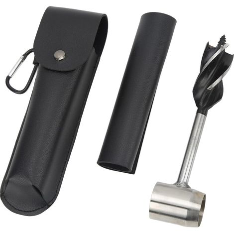 Ensemble de clés à molettes hélicoïdales manuelles, forets à bois manuels multifonctionnels en acier inoxydable, avec sac de rangement (sac en cuir noir et boîte à outils). (1/3)
