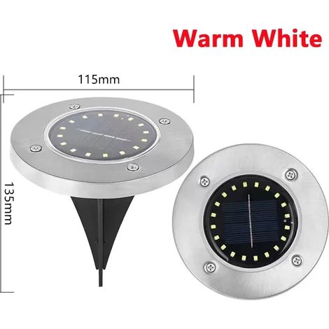 (Lot de 8 lampes solaires LED blanc chaud, 20 LED blanches) - Lampe solaire encastrée pour jardin ou terrasse - Projecteur - Décoration de jardin (1/5)