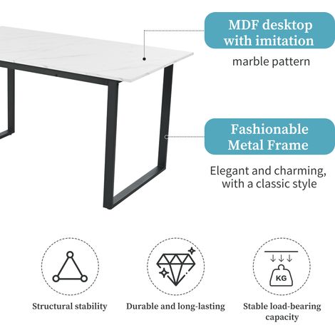 Ensemble repas 4 places, table 140/180x80x75cm avec 4 chaises, set salle à manger moderne, chaises en velours noir, plateau MDF blanc, pieds noirs. (1/5)