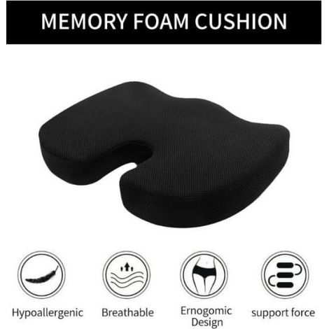 Coussin de siège orthopédique - - 44 x 34 x 8 cm - Gel mousse à mémoire - Déhoussable - Lavable (1/3)