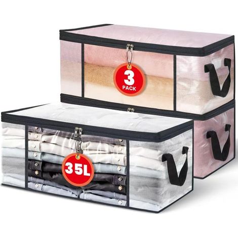 Juego de 3 bolsas transparentes de 35 litros para guardar ropa, funda nórdica y organizador de rio (1/5)