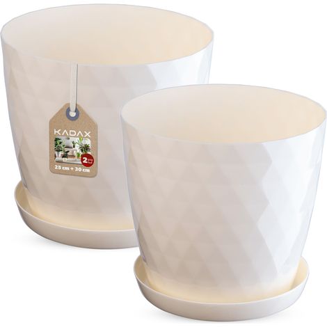 KADAX Blumentopf Set mit Untersetzer, aus Kunststoff, 25 cm + 30 cm, Creme
