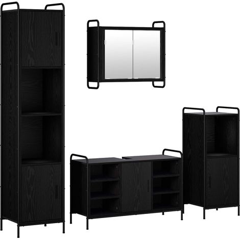 vidaXL Set di Armadi da Bagno 4 pz Rovere Nero 40 x 36 x 181 cm (1/5)