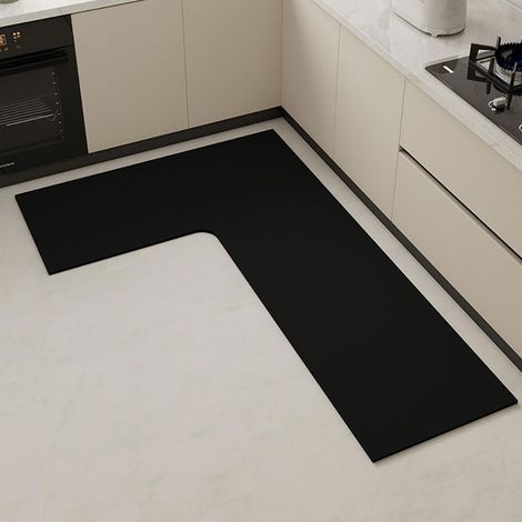 Tapis Cuisine Antidérapant, Absorbant Diatomite Tapis de Cuisine, Côté Droit L Forme Tapis Cuisine Devant Evier Lavable Tapis de Bain Tapis Vaisselle Tapis Douche (Noir Uni,80x150cm) (1/5)