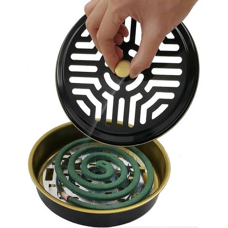 Porte-spirale anti-moustiques, porte-spirale anti-moustiques en métal avec couvercle, brûleur d'encens portable noir pour camping, terrasse et fêtes en plein air (1/5)