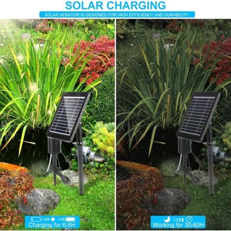 NALOOKAMIC Pompe Solaire pour Bassin, 3W Pompe Bassin Solaire avec Batterie 2200mAh, 3 Mode, Pompe a Air Bassin avec Tube à Oxygène et 2 Pierre à Bulles d'air