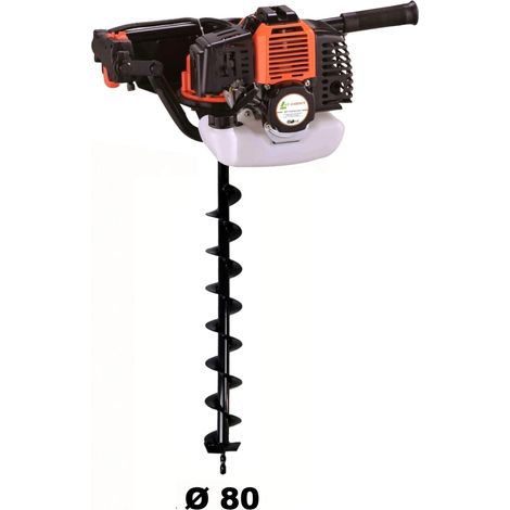 Gt Garden – Tarière thermique 52 cm3 – Moteur 2 temps 3 CV – Mèche Ø 80 mm incluse – Vitesse de forage ajustable