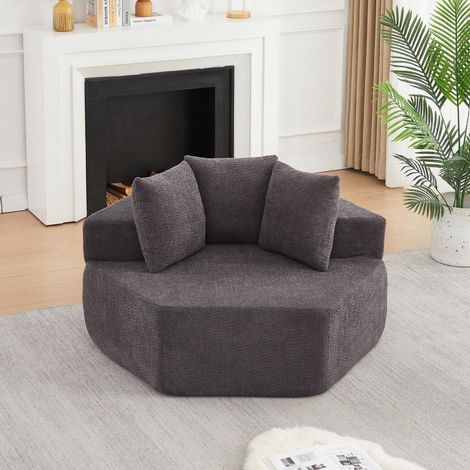 Canapé relax hexagone avec coussins – fauteuil modulable – canapé scandinave pour salon – chambre – lounge et salle d'exposition - chenille gris (1/5)