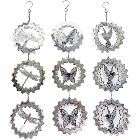 3pcs Garden bucolique oiseau Driver rotation cloche à vent, miroir vent tourner série animale (1/5)