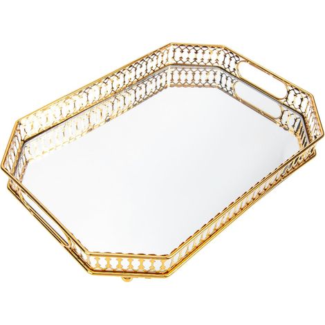 Plateau de salle bain élégant en métal avec design verre . rangement polyvalent pour bijoux , cosmét (1/5)