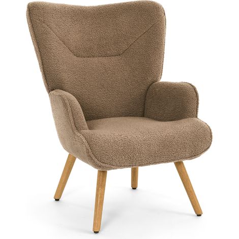Goeurvant Poltrona da salotto Poltrona relax Tessuto teddy Marrone gambe in legno