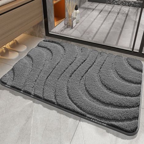 Tapis de Bain 40 x 60 cm Gris foncé, Microfibre Tapis Salle de Bain, Tapis Bain Antiderapant, Extra Absorbant, Tapis de Salle de Bain Moelleux (1/4)