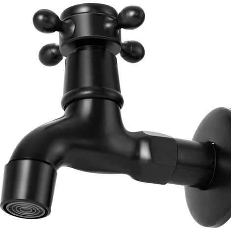 Robinet Vintage pour Eau Froide avec Monocommande Interface G1/2 - Robinet de Vadrouille Mural pour Lavabo Salle de Bain(Noir) (1/5)