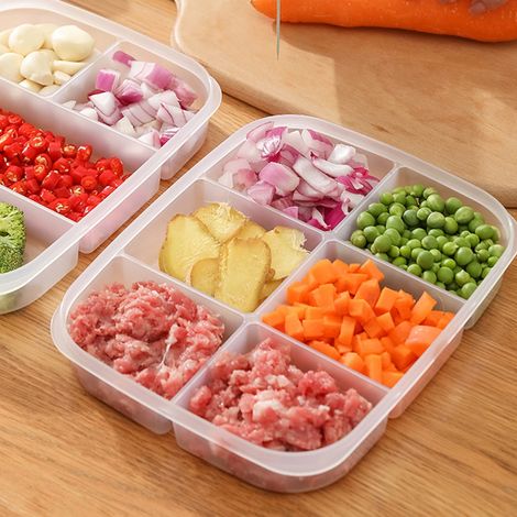 Plateau De Service Divisé Avec Couvercle - Récipient De Conservation Pour Légumes Charcuterie Salade - Boîte De Portionnement Réfrigérateur Empilable - 24 x 19 x 4 cm - 1 Pièce (1/5)