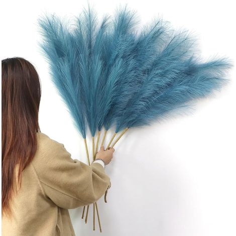 Lot de 6 grandes tiges d'herbe de la pampa artificielle - 113 cm - Bleu ciel - Pour vases de sol, plantes hautes, décoration d'intérieur, bureau (1/5)