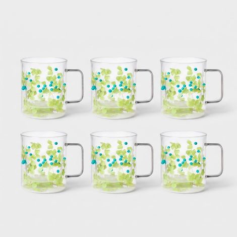 Lot de 6 mugs artisanaux en verre Flovers Pearls Mug - Vert foncé (1/3)