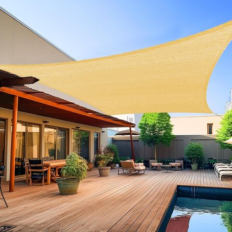 Voile d'ombrage rectangulaire de x parasol balcon terrasse jardin piscine couleur sable 3,0 m 3,9 m (1/5)