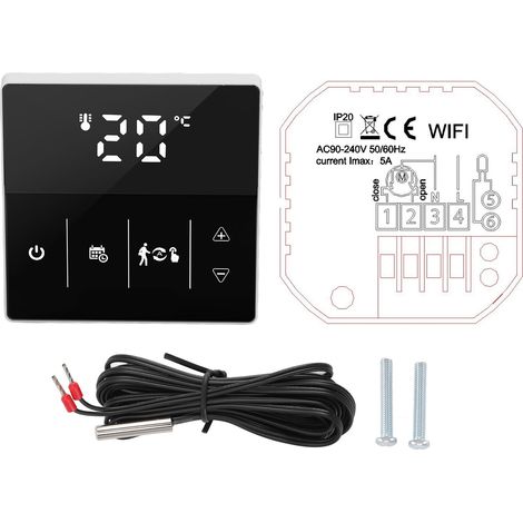 Thermostat WiFi intelligent écran tactile, affichage numérique, contrôle vocal et via application mobile, pour maison, 90-240V, noir. (1/5)