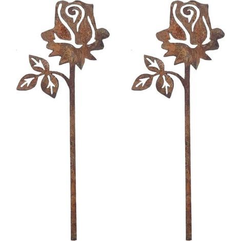 JSSEVN - Guidre Set of Rusty Metal Garden Stakes - Easy to Insert - For Garden, Pond, Garden Decoration - Rust, 2 Pieces (1/5)