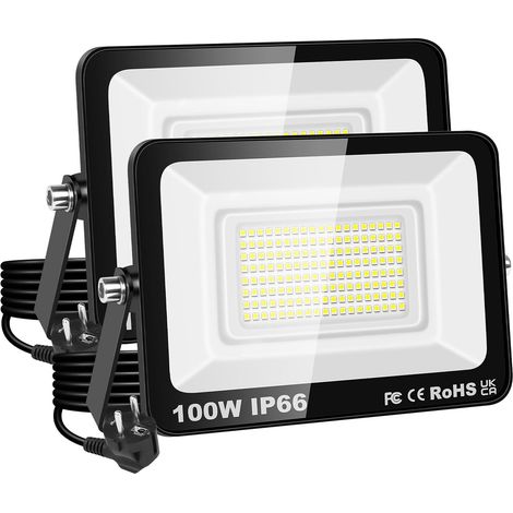 Projecteur LED 150W, étanche IP66, éclairage de sécurité 15000 lm, applique murale extérieure blanc froid 6500K pour jardin, cour, garage, terrasse, entrepôt, avec prise UE (2 pièce) (1/5)