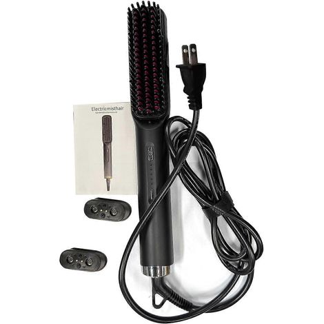 Brosse lissante cheveux avec plaques céramique infusées d'huile, technologie ionique anti-frisottis, lisseur professionnel réducteur de statique. (1/4)