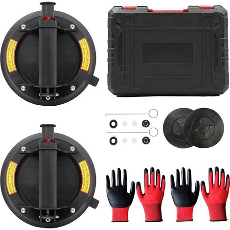 2-teiliges Set 8-Zoll-Saugnäpfe für Fliesen und Glas, professionelle Vakuumsaugnäpfe zum Anheben von Glas, max. Traglast 200 kg, inklusive tragbarem Werkzeugkoffer für Glas, Fliesen und Marmor