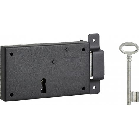 Thirard – Serrure horizontale en applique à clé pour porte de cave – Pêne dormant – Sens droite – Entraxe 80mm – Dimensions 140x80mm – Acier noir – 1 clé