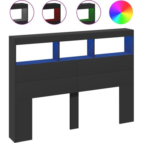 Armoire tête de lit avec LED noir 140x17x102 cm (1/5)