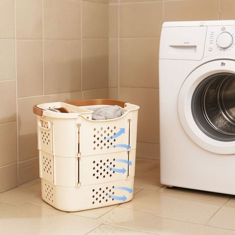 Creamy White Large Household Bathroom Foldable Portable Laundry Basket (1/5)