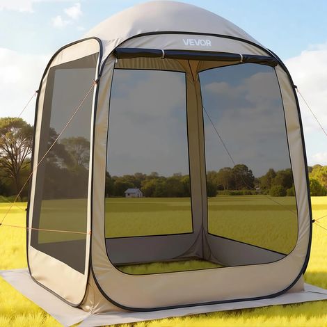 VEVOR Tenda da Campeggio Trasparente con Finestra 1825 x 1825 x 2200 mm Tenda Gazebo a Baldacchino per 4-6 Persone, con Borsa per il Trasporto, Lati in Rete, per Patio e Attivita allAperto, Beige