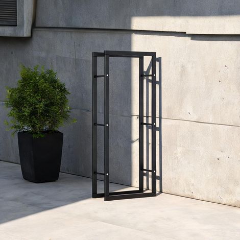 Porte-bûches noir en métal 60 x 25 x 150 cm (1/5)