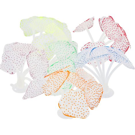 Corail artificiel en Silicone, 6 pièces, décoration de champignon Fluorescent, ornement d'aquarium de poissons (1/5)