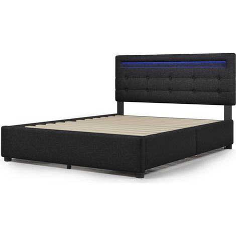 Polsterbett 140x200 cm mit LED, 4 Schubladen, verstellbares Kopfteil, schwarz MODENUIT (1/5)