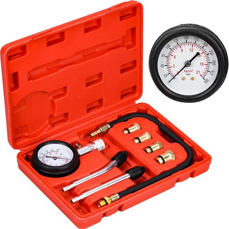 Testeur de Compression, Coffret de compressiomètre Set de compresseur pour Tous Moteurs Deux Kfz M10 M12 M14 M18 0-20 bar & 0-300 psi (1/5)