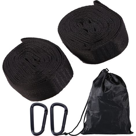 Kit de fixation hamac ultra-résistant 2 cordes hamac durable en polyester + 2 mousquetons de fer avec un sac de rangement noir (1/5)