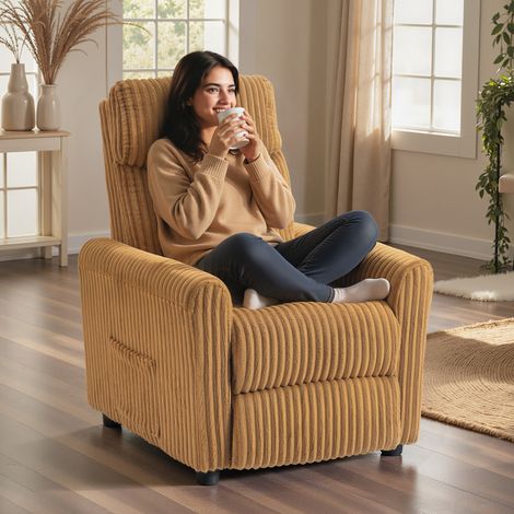 Sillón Relax Reclinable Manual Tapizado en Pana Instalación Rápida Reposapiés Acolchado Grueso Marrón (1/5)