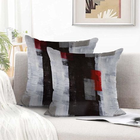 Lot de 2 housses de coussin, motif abstrait, fermeture éclair invisible, polyester lavable, pour salon (1/5)