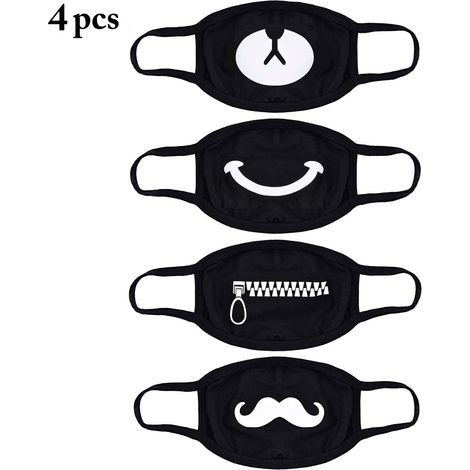 Masques de protection élégants à motifs de dessins animés, lot de 4, noirs, adorables masques unisexes en forme d'ours, convenant aux enfants, adolescents, hommes et femmes. Masques de protection coup (1/4)