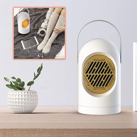 Tragbarer 350-W-Heizlüfter für den Innenbereich, mit Thermostat und Heizmodi, weiß. (1/5)