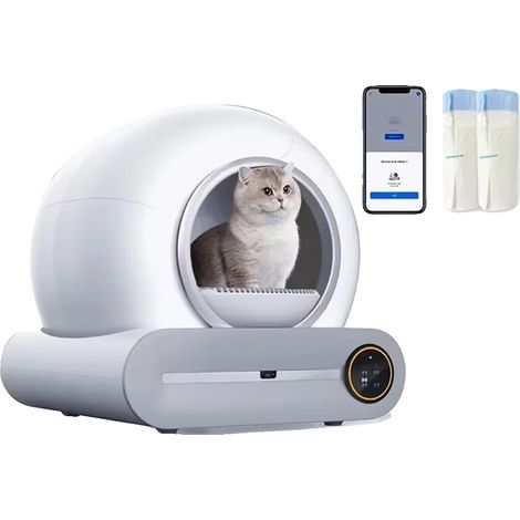 Arenero para gatos, capacidad de 65 litros, autolimpiante, desodorizante iónico, apto para 3 gatos adultos, fácil montaje. (1/5)