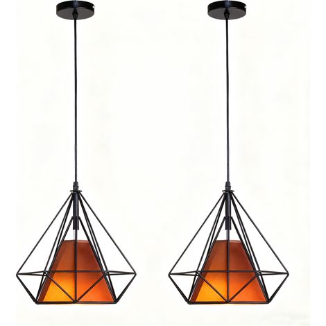 (2X) Lampe De Plafond En Fer Plafonnier Vintage En Forme De Cage De Diamant 25CM Lustre Rétro (Marron) (1/5)