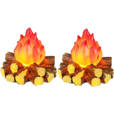 2 pièces Lampe Flamme Cheminée LED Faux Feu Camp Miniature Étanche sans Piles pour Halloween Noël Décoration Extérieure (1/5)