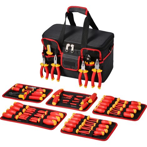 Mophorn Juego de destornilladores aislados, herramientas eléctricas profesionales de 50 piezas, incluye puntas magnéticas y llave hexagonal con mango en T, dimensiones 450x260x265 mm