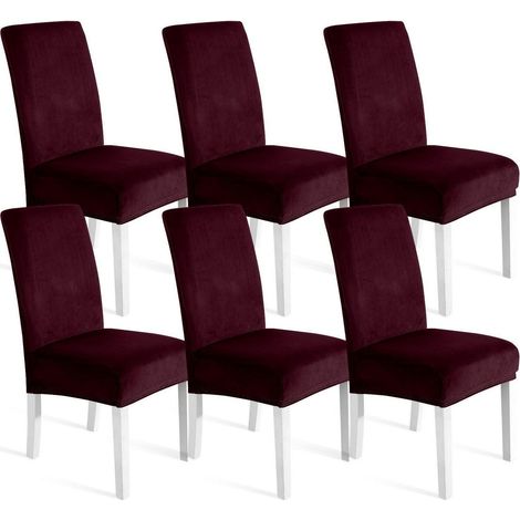 Stuhlhussen Samt 6er Set, Universale Stretch-Überzüge, waschbar, burgunderrot (1/5)