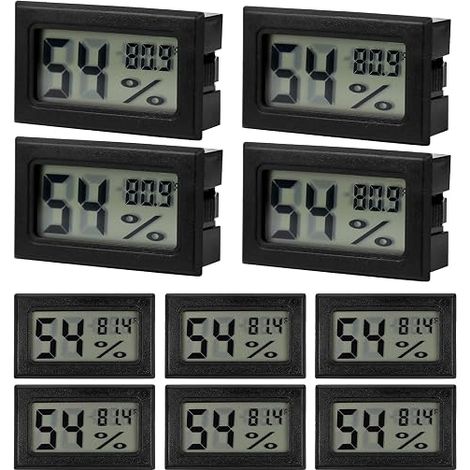 Confezione da 10 mini termometri e igrometri digitali LCD per rettili (neri) (1/5)
