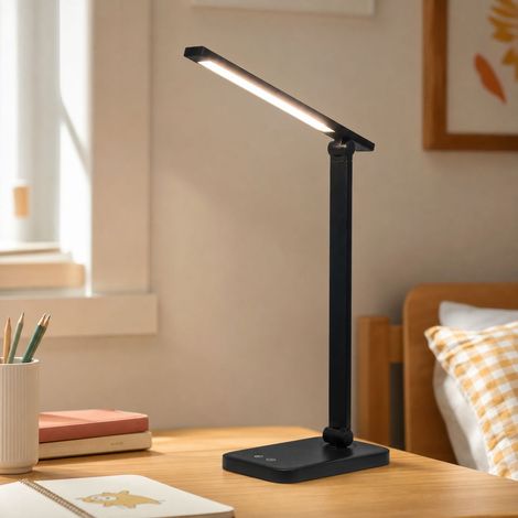 Faltbare LED-Leselampe, gebürstetes Aluminium, 3 Helligkeitsstufen, 270° verstellbar, USB-aufladbar, 6 W, schwarz oder silber (1/4)