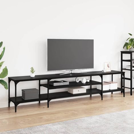 Meuble TV-Banc TV-Meuble Télé Chêne noir 201 x 35 x 45 cm Bois d'ingénierie et fer (1/5)