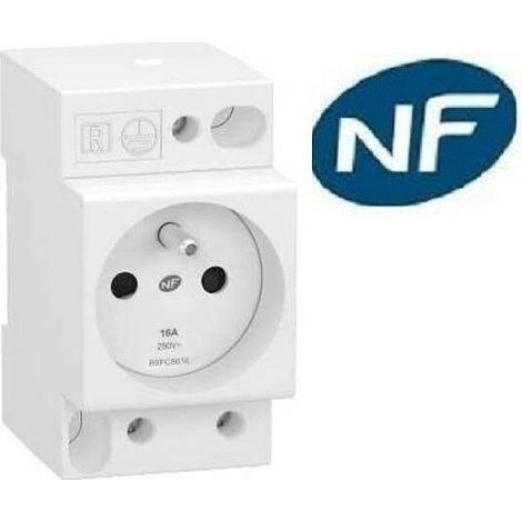 Schneider – Prise de courant modulaire 2P+T 250V 16A – IP20 – Bornes à cage pour câble 6 mm² – Installation sur rail DIN – R9PCS616